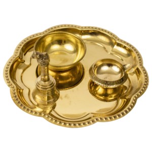Juego de Thali de Latón con Diseño Zig Zag, Campana, Diya y Tazón para Kumkum, Artículos Tradicionales para Puja, para el Templo del Hogar y para Regalo - Product Image 4