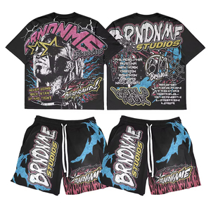 ชุดเซ็ตเสื้อยืดแขนสั้นและกางเกงขาสั้นผ้าเทอร์รี่ถัก โพลีเอสเตอร์/คอตตอน ระบายอากาศได้ดี สไตล์ลำลองสำหรับผู้ชาย รุ่นใหม่ประจำฤดูหนาว  แบบสองชิ้น สีพื้น เป็นมิตรต่อสิ่งแวดล้อม - Product Image 1