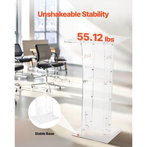 Podio in Acrilico da 43 Pollici, Scrivania Portatile per Laptop con Ampia Superficie di Lettura, Ripiano Portaoggetti e Ferma Libri per Conferenze - Product Image 5