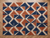 Moderner Woll-Teppich in Marineblau mit Geometrischem Dreieck-Diamant-Muster, Elfenbeinfarbene Lineare Akzente, Rutschfest und Umweltfreundlich