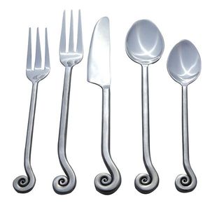 Ensemble de couverts modernes en acier inoxydable 5 pièces, finition miroir, compatible lave-vaisselle, écologique, pour mariage - Product Image 1