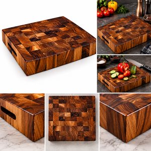 เขียงไม้สี่เหลี่ยมพร้อมด้ามจับ ดีไซน์ลายปลายไม้ - Product Image 4
