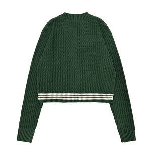 Suéter de Cuello Redondo, Manga Larga, Color Sólido, Cierre de Botones, Estilo Casual, Detalle de Rayas en Contraste, Largo Regular, para Mujer, Nailon/Acrílico - Product Image 3