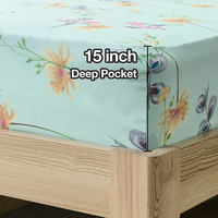 Parure de draps en satin imprimé botanique moderne de haute qualité, 6 pièces, drap plat, drap-housse, 4 taies d'oreiller, 200TC, durable et respirant