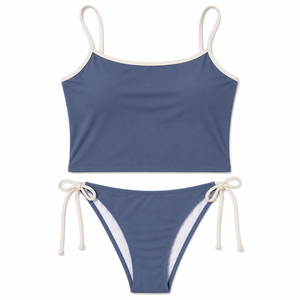 Conjunto de Bikini de Color Sólido para Mujer, con Tirantes Ajustables y Lazos Laterales, Traje de Baño de Dos Piezas, OEM, ODM, Venta al Por Mayor - Product Image 1