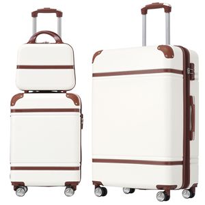 Set portabagagli Hardshell 3 pezzi 20 "+ 28" e valigia Spinner custodia cosmetica con lucchetto TSA leggero, bianco - Product Image 1
