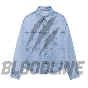 เสื้อแจ็คเก็ตยีนส์ทรง Trucker สำหรับผู้หญิง ยี่ห้อ BLOODLINE INTERNATIONAL แขนยาว คอปกติดกระดุม สีฟ้าฟอก ซักได้ ระบายอากาศได้ดี เป็นมิตรต่อสิ่งแวดล้อม เหมาะสำหรับฤดูหนาว - Product Image 1