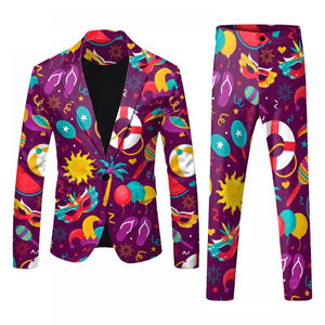 Traje de Navidad de 3 piezas para hombre al por mayor: chaqueta, chaleco y pantalón. Conjunto de blazer estampado de un solo botón para novio de boda. - Product Image 4