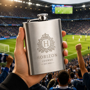 Gourde de poche de luxe personnalisée anti-fuite en acier inoxydable, portable, pour voyage, extérieur, supporter de football, gravée OEM, vente en gros - Product Image 4