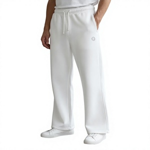 Men's <b>White</b> Cotton Sweatpants High Elastic Drawstring Casual <b>Joggers</b> Side Pockets Lightweight Straight Leg Winter Embroidered - Product Image 5