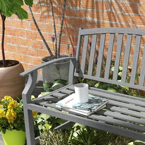 Panca da Giardino in Acciaio Grigio da 46 Pollici con Telaio a Doghe, Stile Rustico/Moderno per Esterni, Patio, Parco, Veranda, Prato, Terrazza, per Cortili di Centri Commerciali - Product Image 6