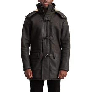 Men's Genuine <b>Leather</b> Double Breasted Trench <b>Coat</b> With Belt Notched Lapel Knee Length Overcoat - Product Image 3