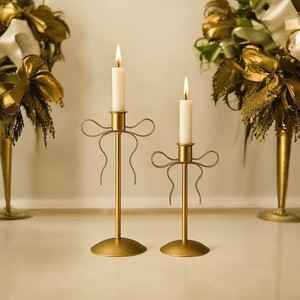 Golden Metal Candle Holder Set of 2 Modern Decorative Tabletop Candle Stand for Home Living Room Dining Table Wedding Party - Product Image 3