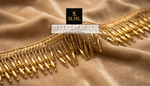 Exquise dentelle tressée dorée Zenith de luxe, écologique, à motif géométrique, à franges de perles zig-zag à passage rapide - Product Image 4