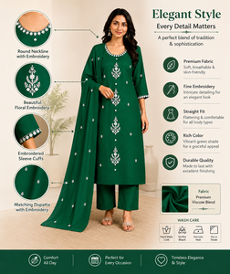 Elegant Ethnic Wear <b>Womens</b> Embroidered Rayon <b>Kurta</b> Pant Dupatta Set Breathable Fabric Festive Attire <b>Women</b>’s embroidered rayon - Product Image 4
