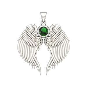 Sapphire Quartz Guardian Angel Wing Birthstone Pendant <b>Silver</b> Plated with Round Sapphire Gemstone 3 cm Wing <b>Charm</b> Necklace - Product Image 6