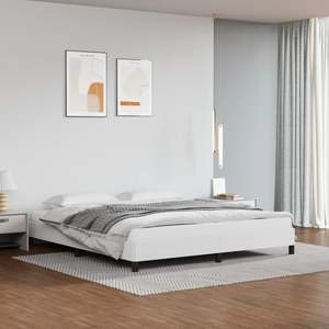 Base de Cama King Size Tapizada en Cuero Sintético Blanco, Madera Sintética con Base de Contrachapado, Tapicería de Cama Duradera y Elegante - Product Image 1