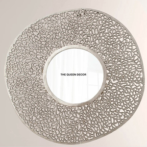 Fancy Designer <b>Framed</b> Round Shape Wall <b>Mirror</b> Home Decorative Accent Supply High Grade <b>Silver</b> Color Premium Quality Metal - Product Image 1