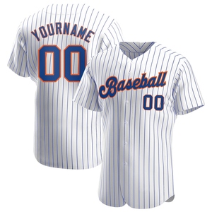 Venta al Por Mayor del Jersey de Béisbol Auténtico OMMIZ INDUSTRY Personalizado Blanco con Rayas Reales y Naranja - Product Image 1
