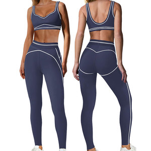 Ensemble de yoga personnalisé à faible MOQ pour femmes, haut de gamme, respirant, sans couture, taille élastique, 2 pièces, léger, pour le fitness - Product Image 1