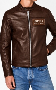Chaqueta de Cuero PU Marrón para Hombre, Estilo Motero, Cuello Alto, Cierre de Cremallera, Corte Ajustado, Estilo Moto, Ropa de Otoño, INDEX SPORTS WEAR - Product Image 6