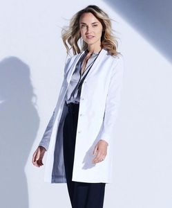 Blouse de laboratoire blanche tissée pour femmes, uniforme d'hôpital, blouse de médecin, 3 poches, fermeture à boutons-pression - Product Image 1