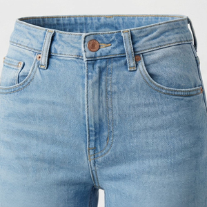 Jean en denim délavé taille haute coupe droite longueur cheville coupe classique décontracté pour femme 100 % coton style printemps - Product Image 3