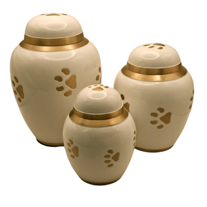 Urna Funeraria de Cerámica Estilo Americano Premium con Huella de Pata y Anillo Dorado, Elegante Contenedor de Cenizas para Perros y Gatos - Product Image 1