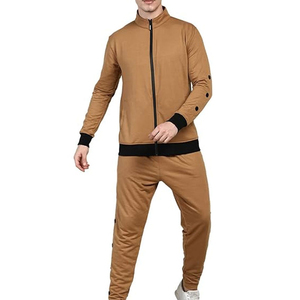 Ensemble de survêtement marron pour homme, avec fermeture éclair intégrale, col montant, décontracté, pour l'automne, couleur unie, respirant, en polyester et coton, collection 2026 - Product Image 3