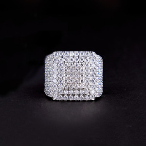 Fully <b>Iced</b> Out Statement <b>Ring</b> Mens Engagement <b>Ring</b> Round Cut Moissanite Diamond 925 Sterling Silver Rapper Hip Hop Party Jewelry - Product Image 1