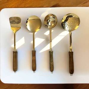 Wooden <b>Salad</b> <b>Spoon</b> Set With Gold Plated Long Handle Novelty Design Creative Kitchen Utensils - Product Image 4