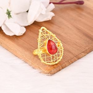 Vintage Style Brass Gold Plated Nano <b>Ring</b> <b>Adjustable</b> Handmade Gemstone Jewelry for Women - Product Image 3