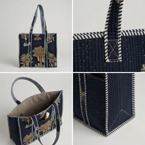 Wholesale PARVAAZ EXPORTS Fashion Artisan Embroidered Quilted Cotton Tote <b>Bag</b> with Letter Pattern & Stripe Trim From Rajasthan - Product Image 4