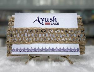 Ruban décoratif brodé ethnique indien en organza de 2,5 pouces avec dentelle ajourée miroir pour robe de mariée et sari - Product Image 1
