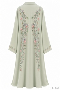 Robe Abaya Maxi ample et respirante en polyester brodée de strass floraux pour femmes musulmanes, col en V, manches longues - Product Image 3