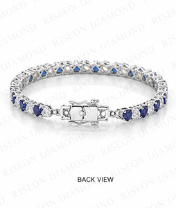Elegante pulsera de tenis en oro blanco de 18 quilates con piedras de corte pera azul real alternadas y diamantes blancos brillantes, diseño de lujo. - Product Image 4