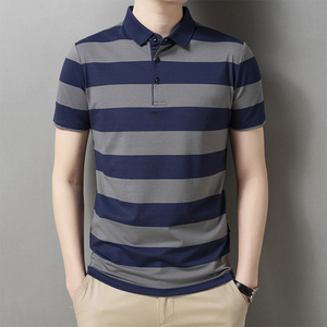 Camiseta de Manga Corta para Hombre, Diseño Personalizado con Logotipo OEM, Algodón Transpirable, Talla Grande, Cuello Polo a Rayas - Product Image 3