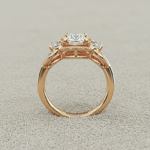 แหวนหมั้นเพชรทรงปาเว่สามเม็ด ชุบทองคำสีกุหลาบ ประดับด้วยการฝังแบบหนามเตย สำหรับผู้ที่ได้รับการรับรอง - Product Image 4