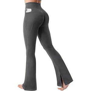 Women's High Waist Flared Yoga <b>Leggings</b> with Phone Pocket Split Hem Bootcut Breathable <b>Seamless</b> Spandex/Polyester Workout Pants - Product Image 1