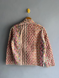 Vintage Woven Quilted Jacket <b>Women</b> Floral Printed Cotton <b>Coat</b> Mandarin Collar Full Sleeve Winter Autumn Wear Gift Her - Product Image 6