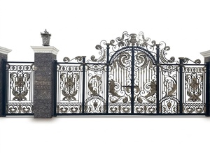 Portail de villa élégant en fer forgé avec un design orné, finition peinte, forme rectangulaire, portails de clôture pour entrée de propriété - Product Image 1