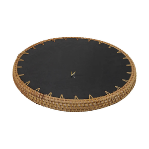 Bandeja Redonda de Ratán y Madera con Incrustaciones Florales de Madreperla, Bandeja Decorativa Hecha a Mano para Uso Residencial, Decoración y Regalos - Product Image 5