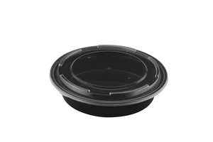 Round Black <b>Plastic</b> <b>Lid</b> For Takeaway Food <b>Container</b> Disposable Minimalist Style 48 oz - Product Image 2