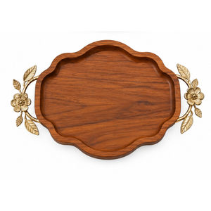 Plateau de service rectangulaire en bois massif de luxe avec poignées décoratives en feuille d'or pour café et hôtellerie (vente en gros) - Product Image 6