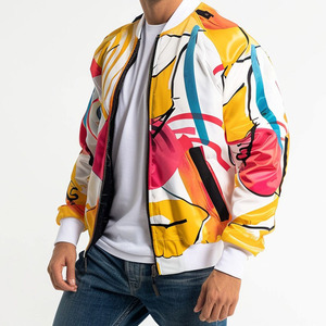 Custom Mens Floral Bomber <b>Jacket</b> Digital Print Birds Flowers Polyester Cotton <b>Zip</b> <b>Up</b> Casual Varsity <b>Jacket</b> OEM - Product Image 5