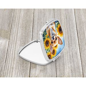 กระจกแต่งหน้าขนาดกะทัดรัดสำหรับเดินทางสำหรับผู้หญิงและผู้หญิงกระเป๋าตกแต่งลายดอกทานตะวันชิวาวาของขวัญแบบพับได้ - Product Image 2