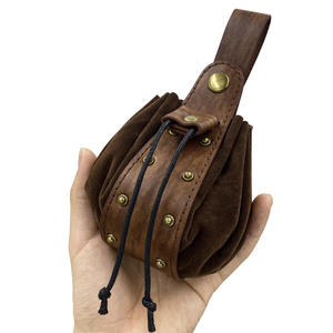 Vintage Medieval Style <b>Leather</b> Drawstring Bag Pu <b>Leather</b> Dice Bag with <b>Rivets</b> & Belt Vampire Characters - Product Image 3
