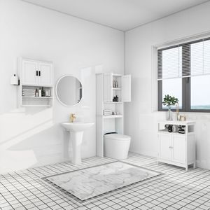 Armadietto da Bagno a Parete con Ripiani Regolabili e Ante, Mobile Contenitore per WC, Armadietto Portamedicinali, Soluzione di Arredo e Stoccaggio - Product Image 3