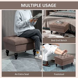 Panca contenitore in tessuto trapuntato con bottoni, multiuso per casa e ufficio, con coperchio rimovibile e gambe in legno - Product Image 6