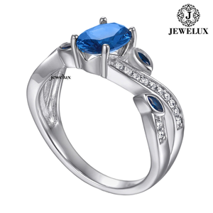 Anillo de Compromiso Ovalado de Plata 925 con Baño de Rodio y Zafiro Jewelux Unisex, con Engaste de Diamantes Redondos, Estilo Lujoso de la India - Product Image 2